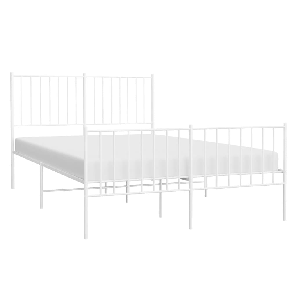 Metal Bed Frame without Mattress with Footboard White 120x190cm