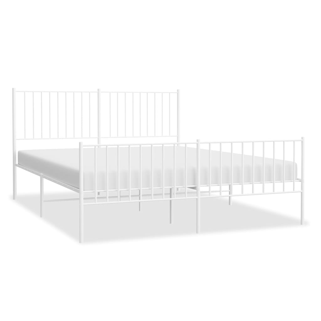 Metal Bed Frame without Mattress with Footboard White 160x200cm