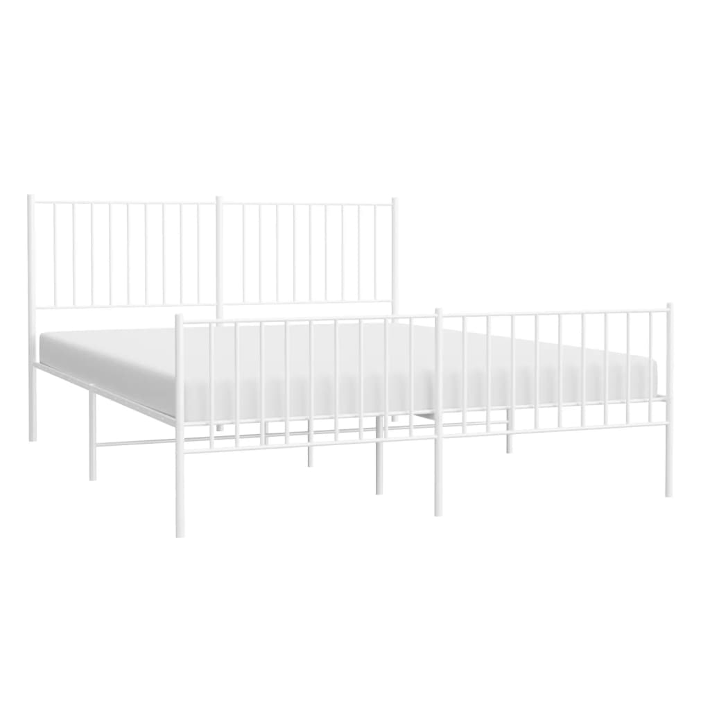 Metal Bed Frame without Mattress with Footboard White 160x200cm