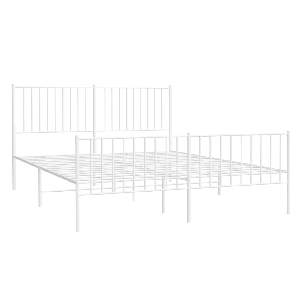 Metal Bed Frame without Mattress with Footboard White 160x200cm