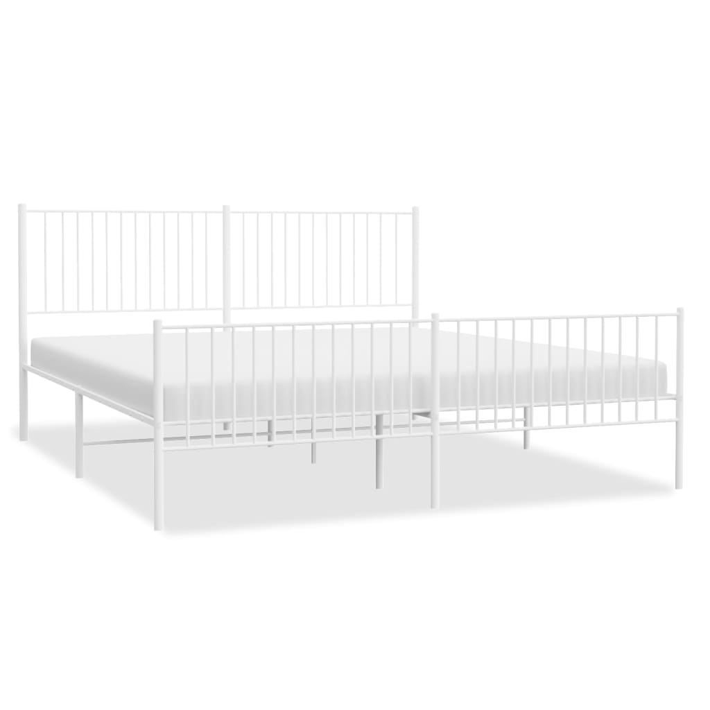 Metal Bed Frame without Mattress with Footboard White 200x200cm