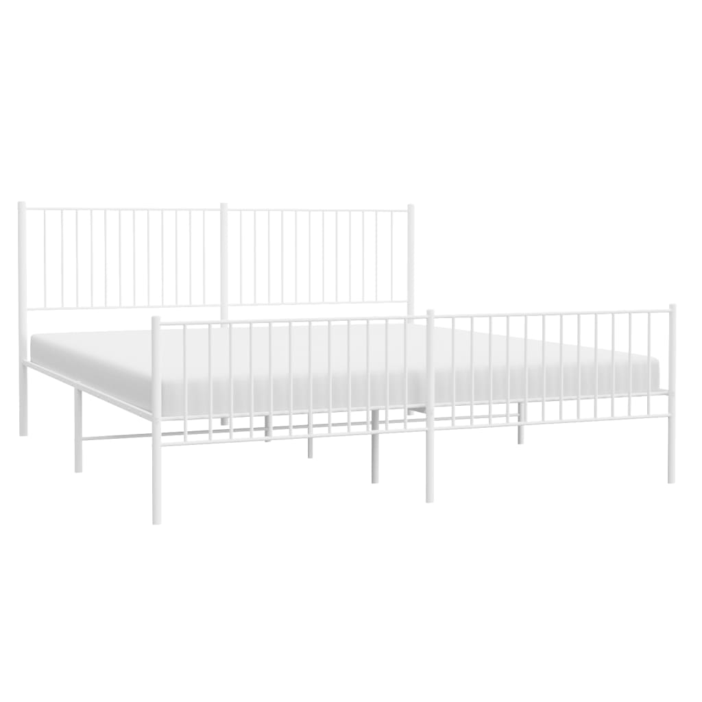 Metal Bed Frame without Mattress with Footboard White 200x200cm