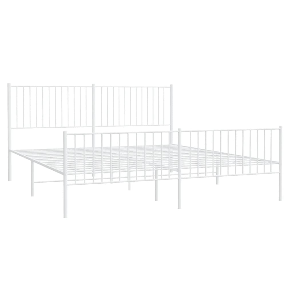 Metal Bed Frame without Mattress with Footboard White 200x200cm