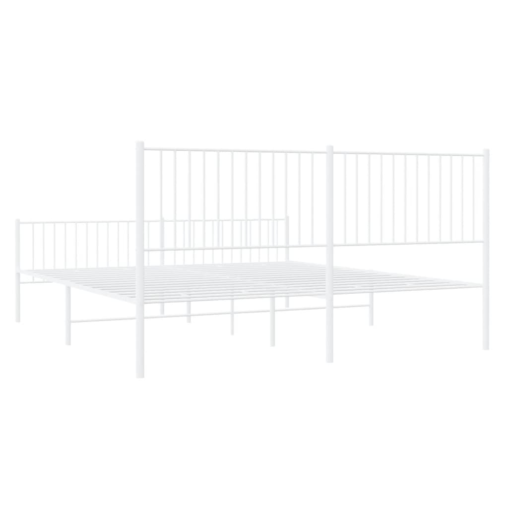 Metal Bed Frame without Mattress with Footboard White 200x200cm