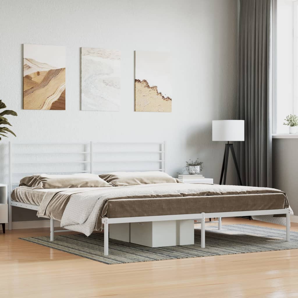 Metal Bed Frame without Mattress with Headboard White 180x200cm