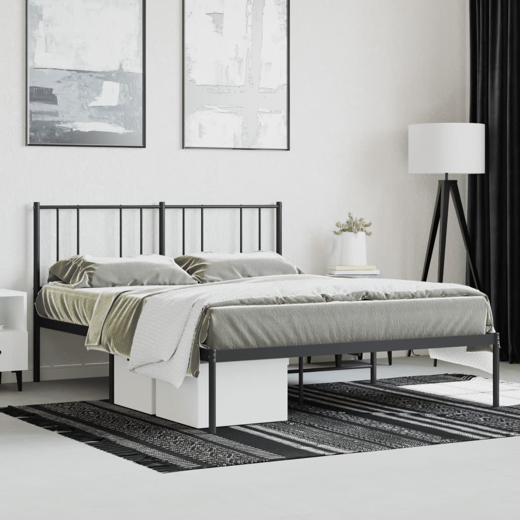 Metal Bed Frame without Mattress with Headboard Black 120x200cm
