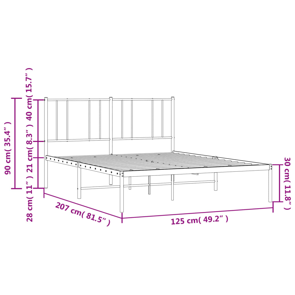 Metal Bed Frame without Mattress with Headboard Black 120x200cm