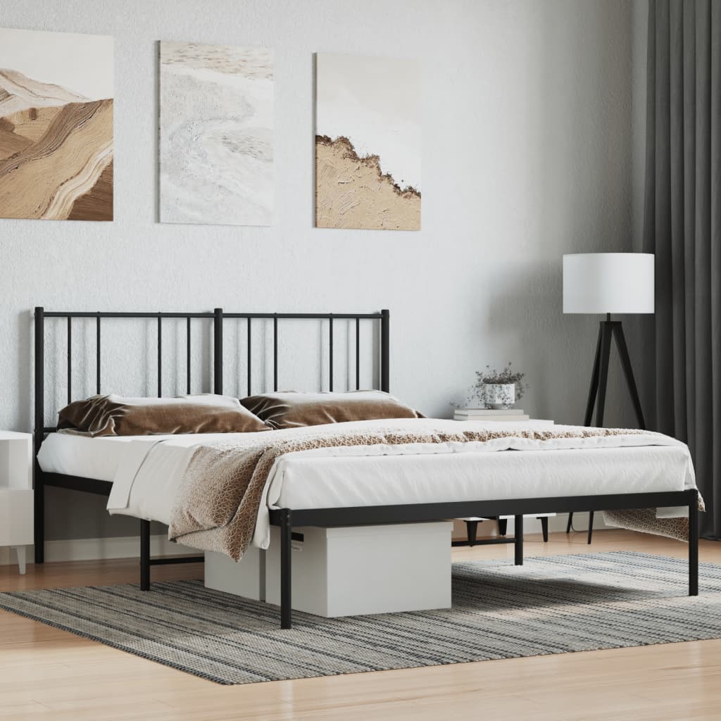 Metal Bed Frame without Mattress with Headboard Black 120x200cm