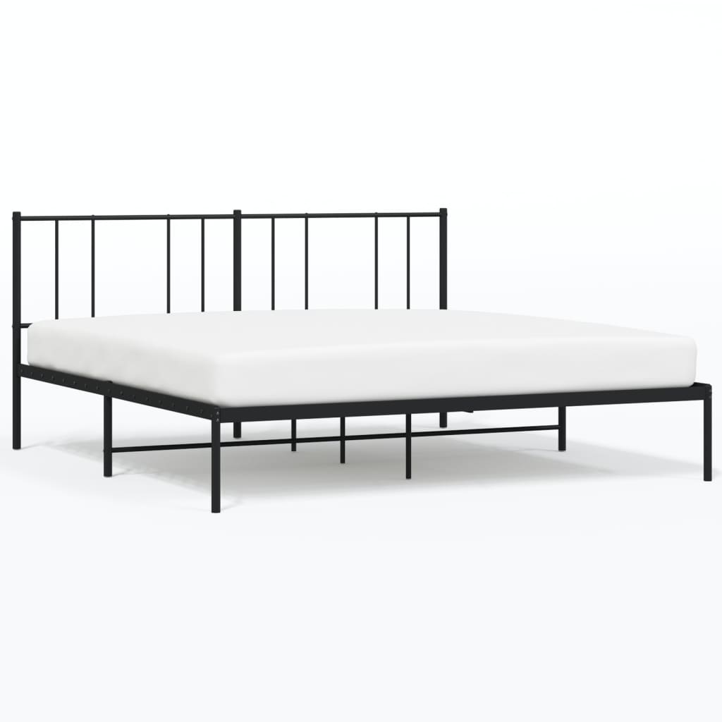 Metal Bed Frame without Mattress with Headboard Black 200x200cm