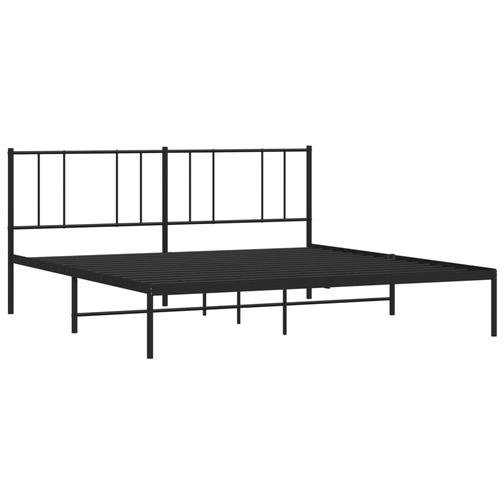Metal Bed Frame without Mattress with Headboard Black 200x200cm