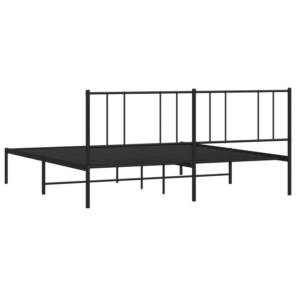 Metal Bed Frame without Mattress with Headboard Black 200x200cm