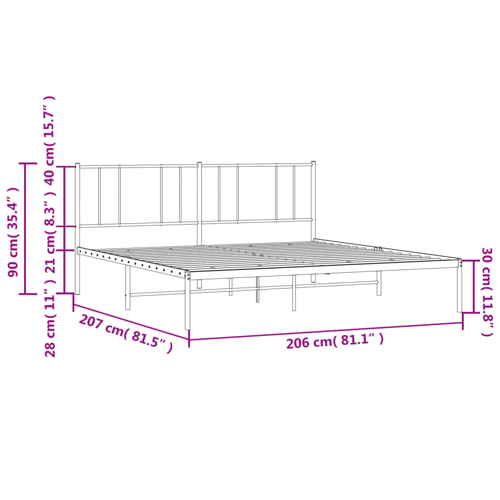Metal Bed Frame without Mattress with Headboard Black 200x200cm