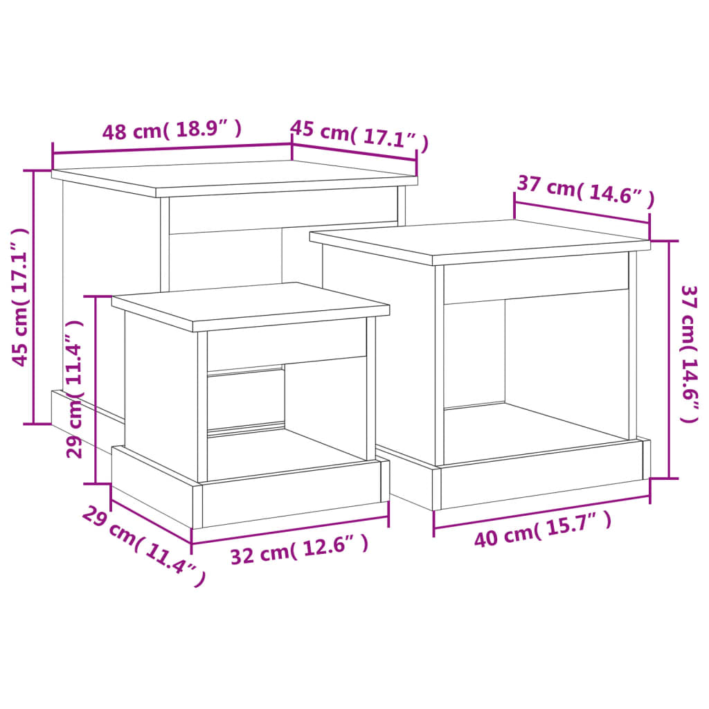 Coffee Tables 3 pcs Brown Oak Engineered Wood