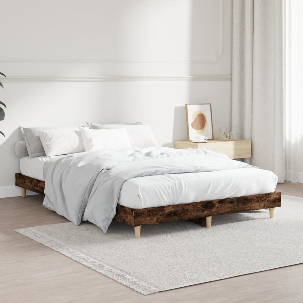 Bed Frame without Mattress Smoked Oak 120x190 cm Small Double Engineered Wood