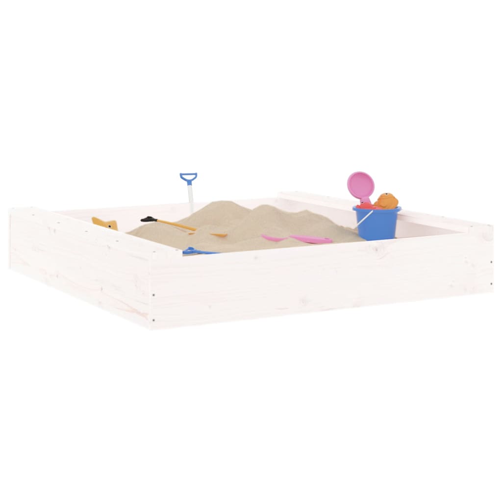 Sandbox with Seats White Square Solid Wood Pine