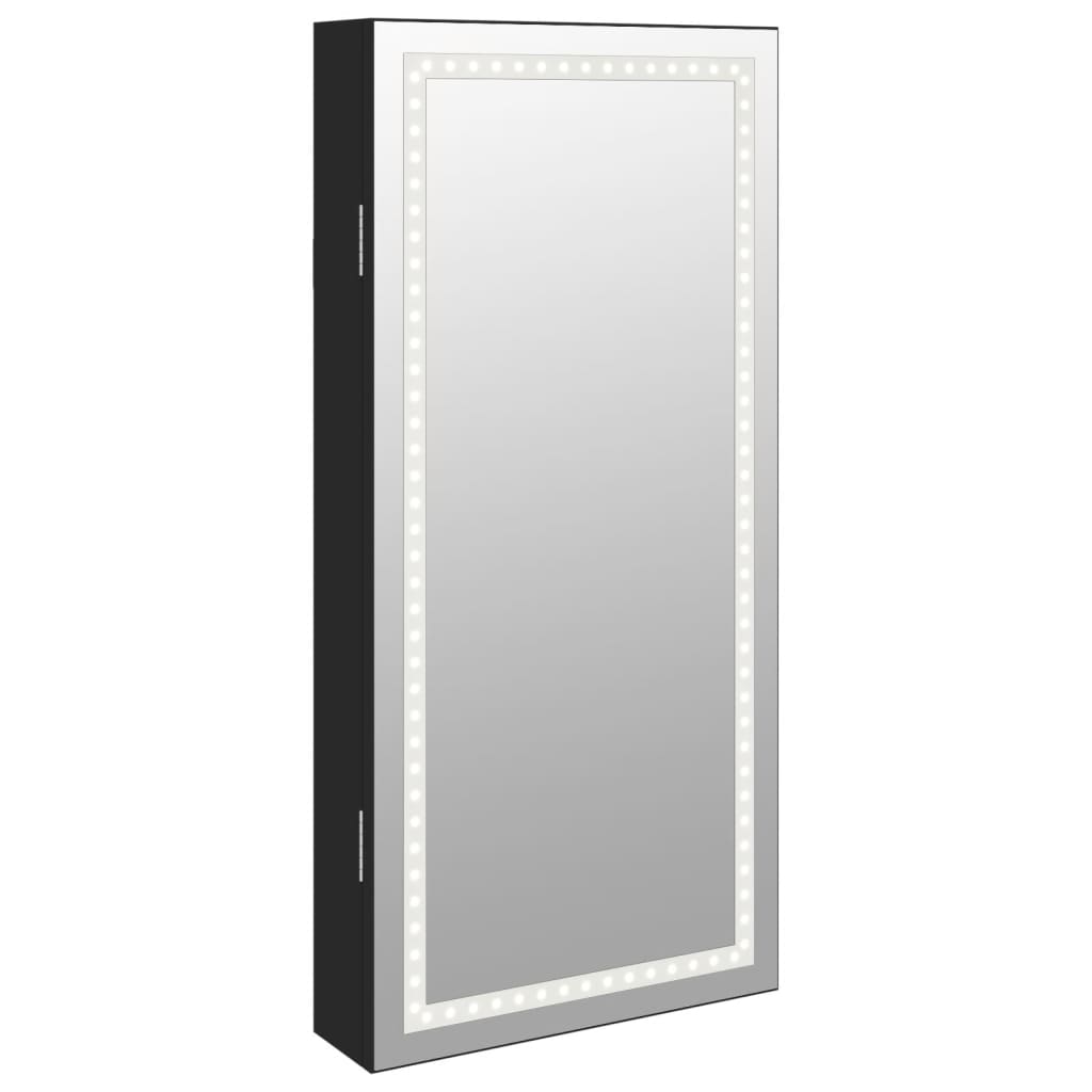 Mirror Jewellery Cabinet with LED Lights Wall Mounted Black