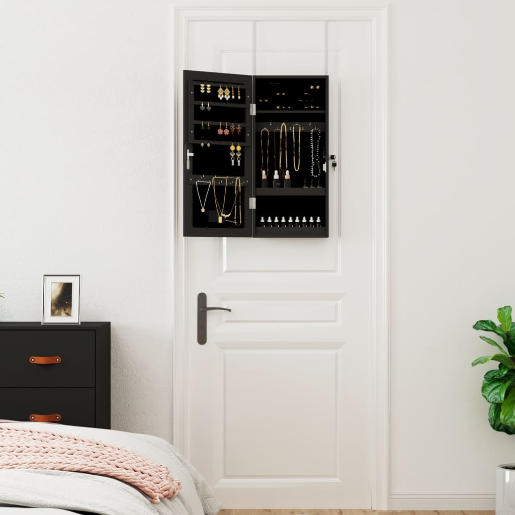 Mirror Jewellery Cabinet with LED Lights Wall Mounted Black