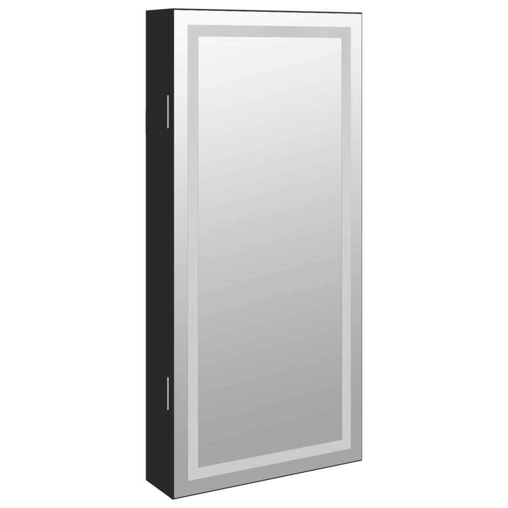 Mirror Jewellery Cabinet with LED Lights Wall Mounted Black