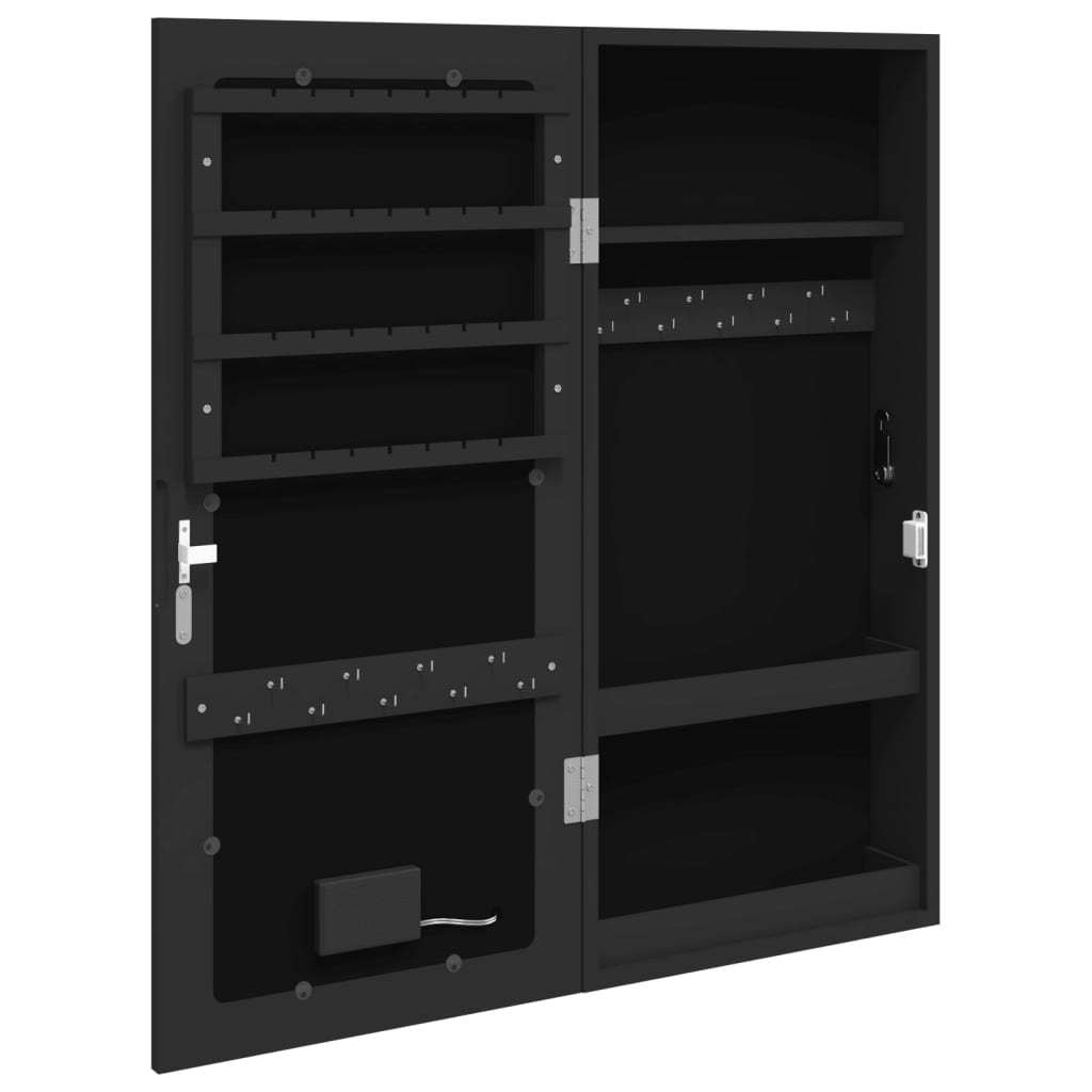 Mirror Jewellery Cabinet with LED Lights Wall Mounted Black
