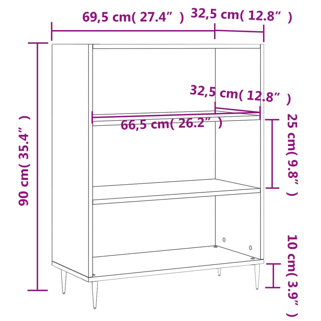 Bookcase Concrete Grey 69.5x32.5x90 cm Engineered Wood