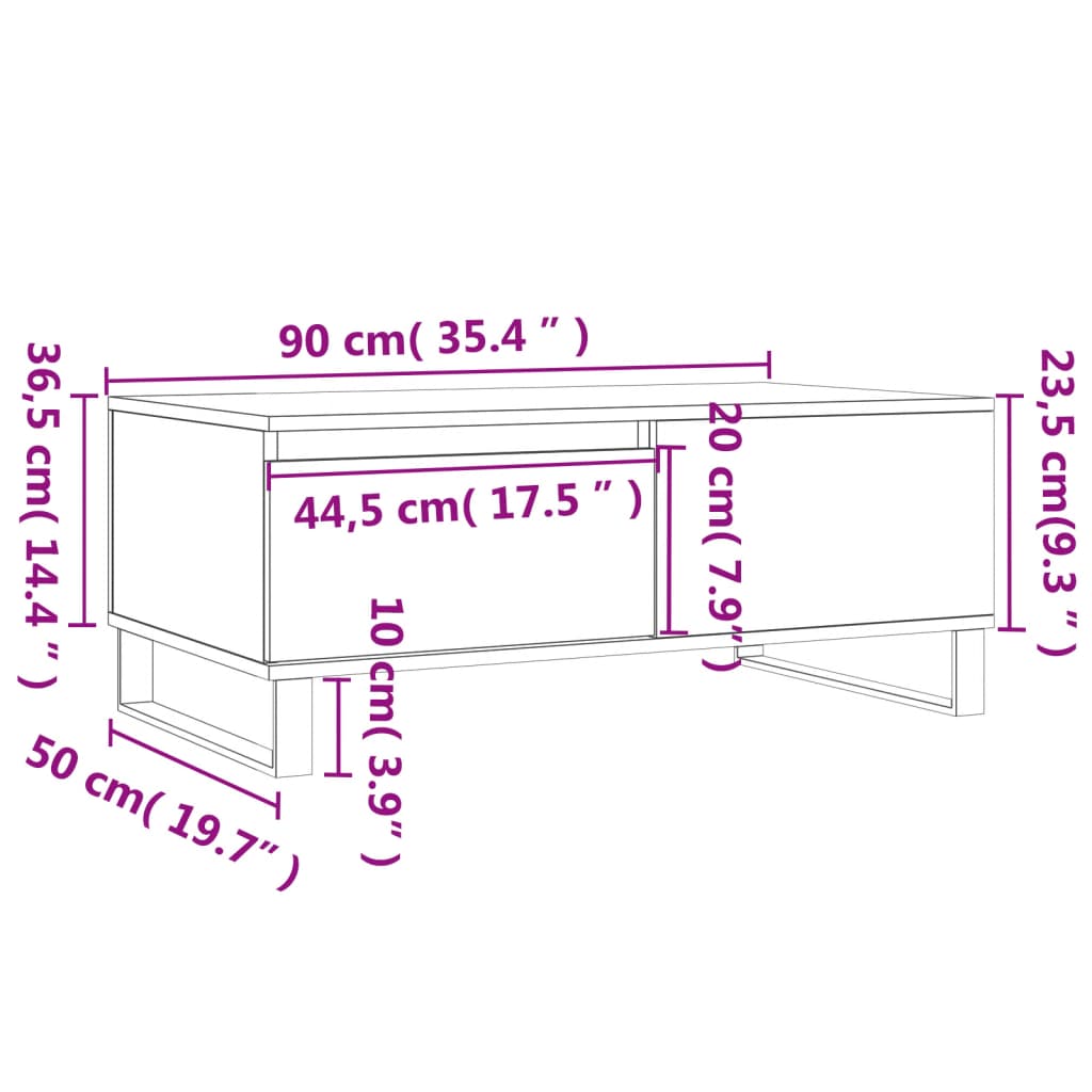 Coffee Table Brown Oak 90x50x36.5 cm Engineered Wood