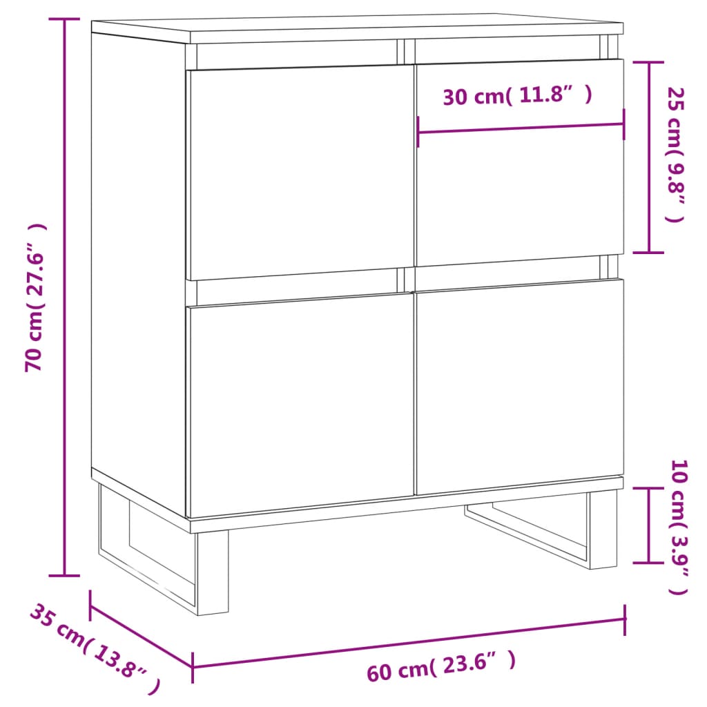 Sideboard High Gloss White 60x35x70 cm Engineered Wood