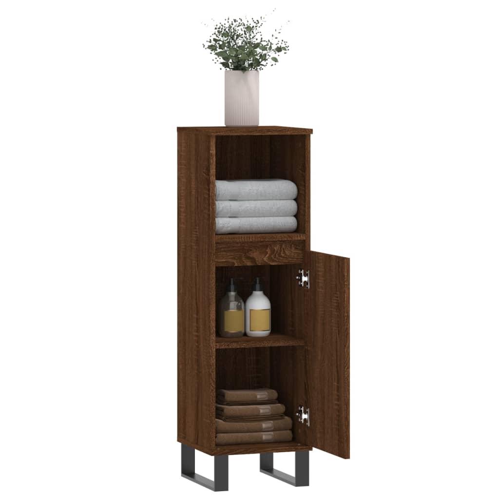 Bathroom Cabinet Brown Oak 30x30x100 cm Engineered Wood