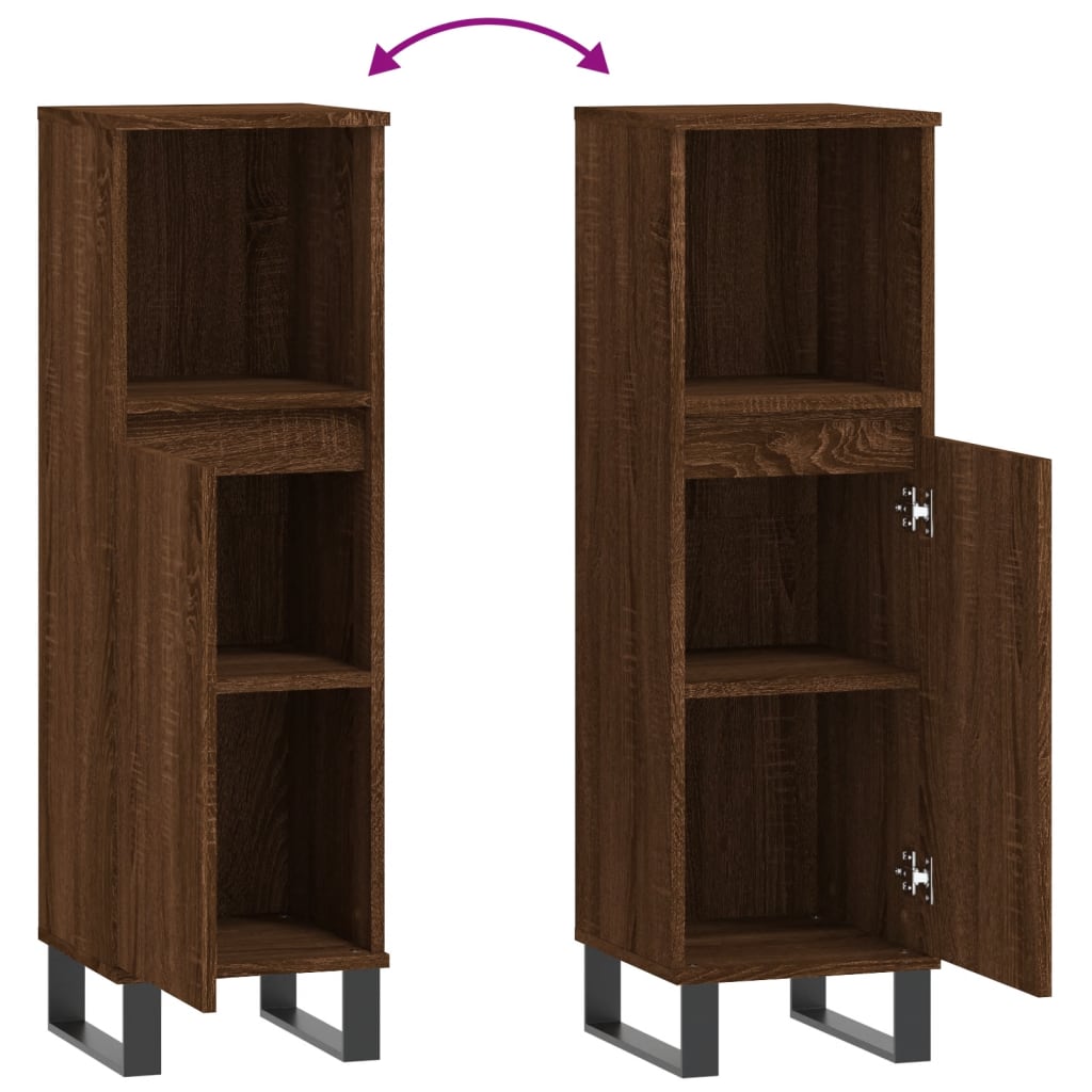 Bathroom Cabinet Brown Oak 30x30x100 cm Engineered Wood