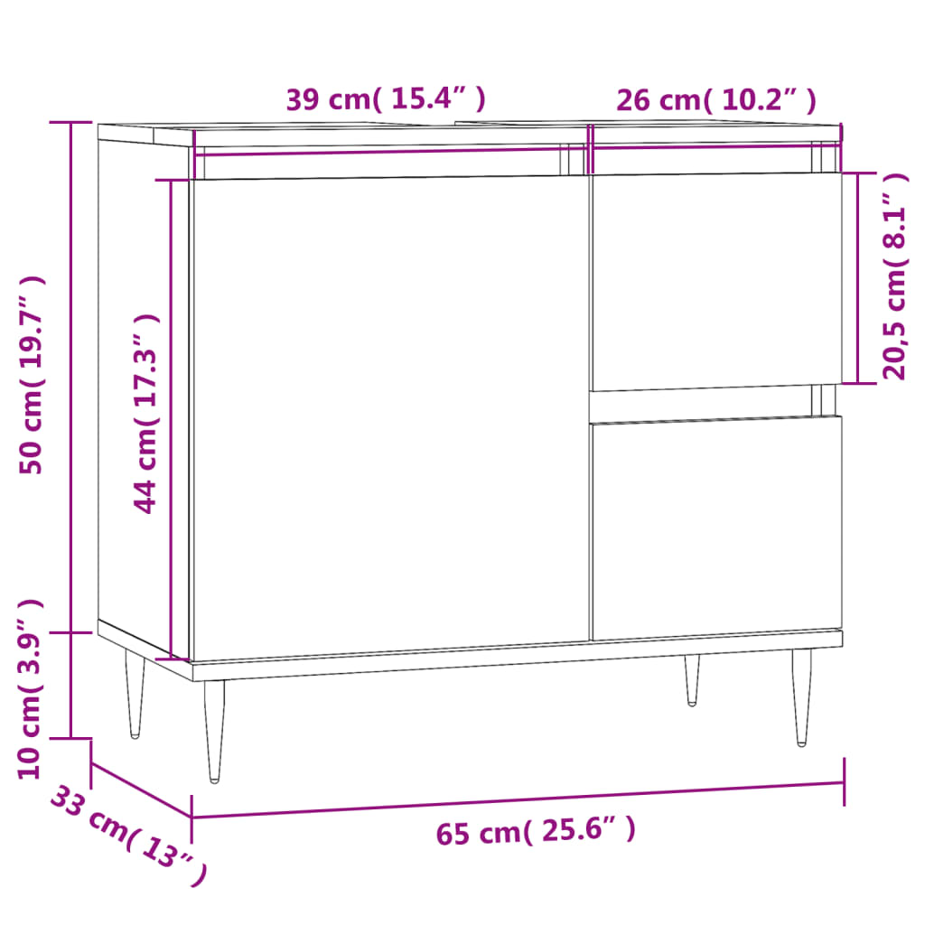 Bathroom Cabinet High Gloss White 65x33x60 cm Engineered Wood