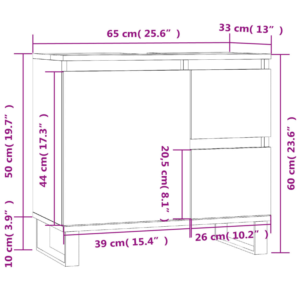 Bathroom Cabinet Black 65x33x60 cm Engineered Wood