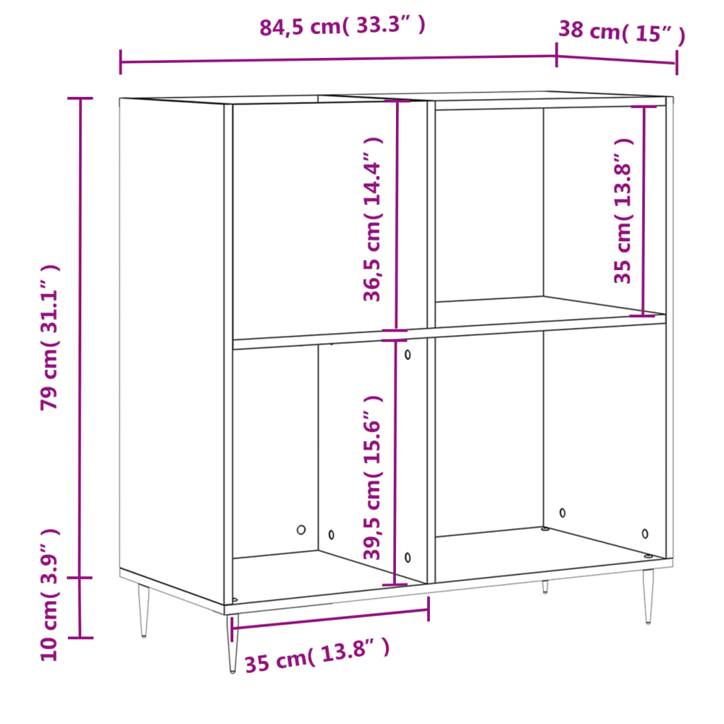 Record Cabinet White 84.5x38x89 cm Engineered Wood