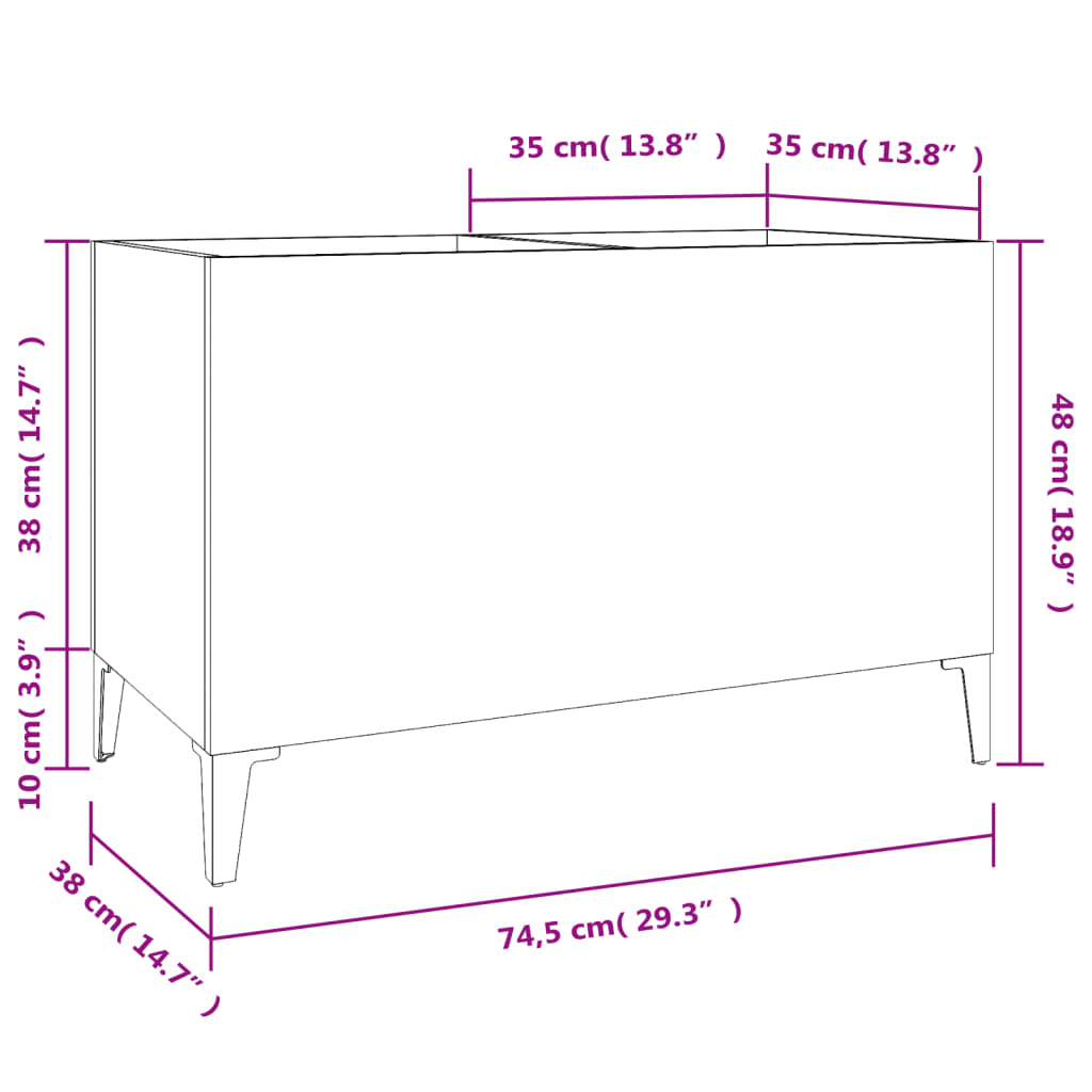 Record Cabinet White 74.5x38x48 cm Engineered Wood