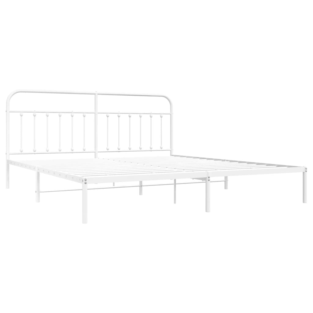 Metal Bed Frame without Mattress with Headboard White 193x203cm