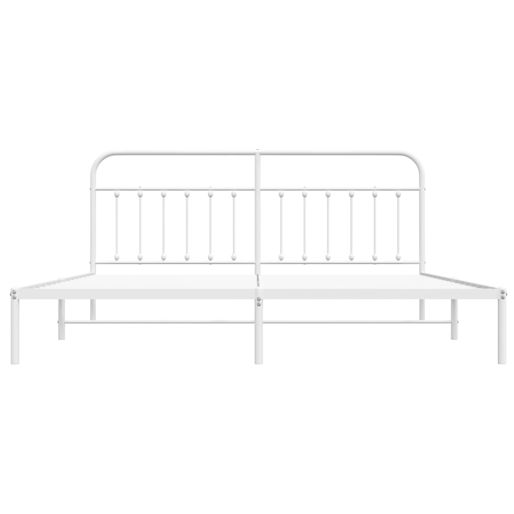 Metal Bed Frame without Mattress with Headboard White 193x203cm