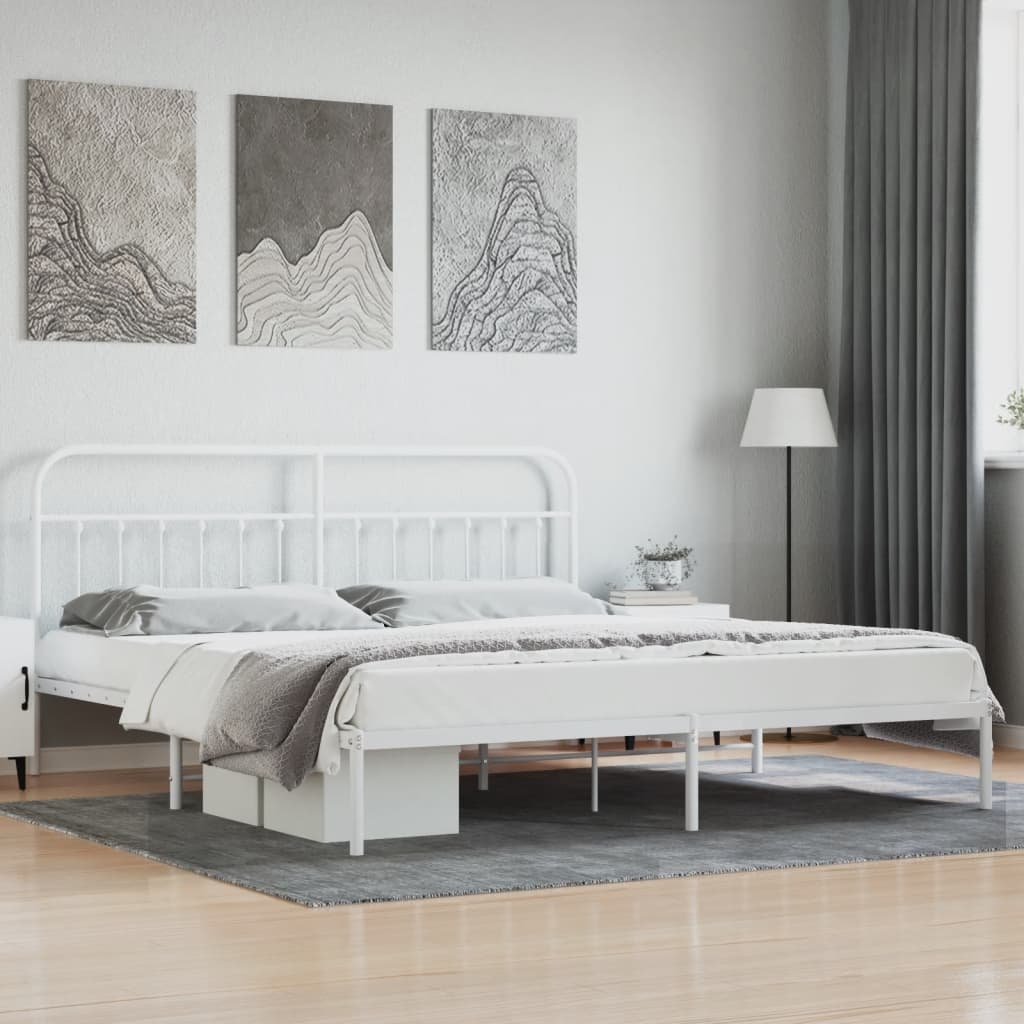 Metal Bed Frame without Mattress with Headboard White 193x203cm