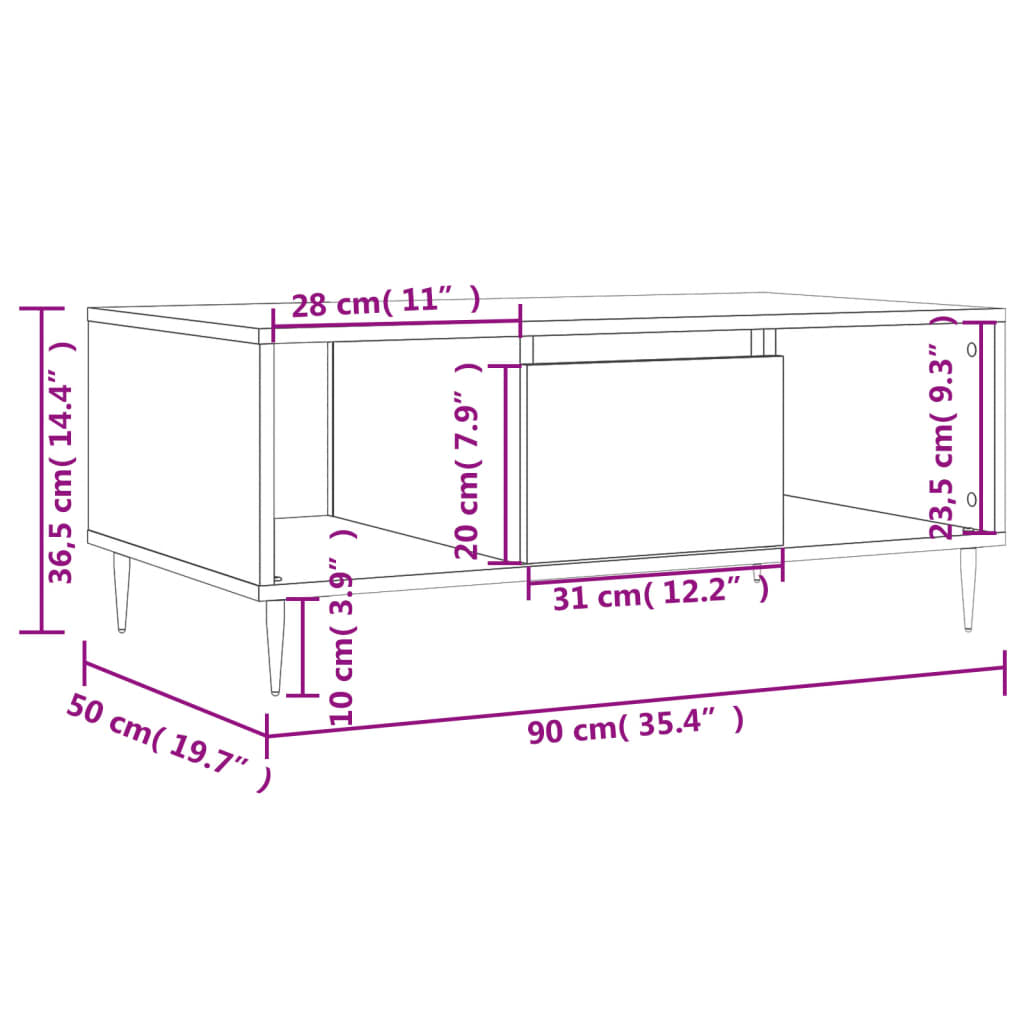 Coffee Table White 90x50x36.5 cm Engineered Wood