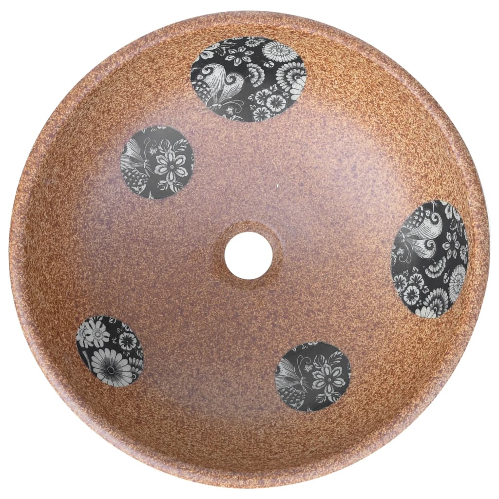 Countertop Basin Brown and Blue Round Φ41x14 cm Ceramic