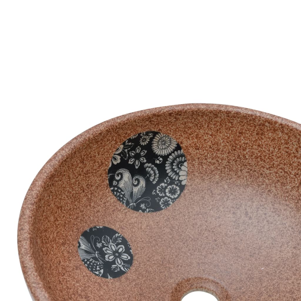 Countertop Basin Brown and Blue Round Φ41x14 cm Ceramic