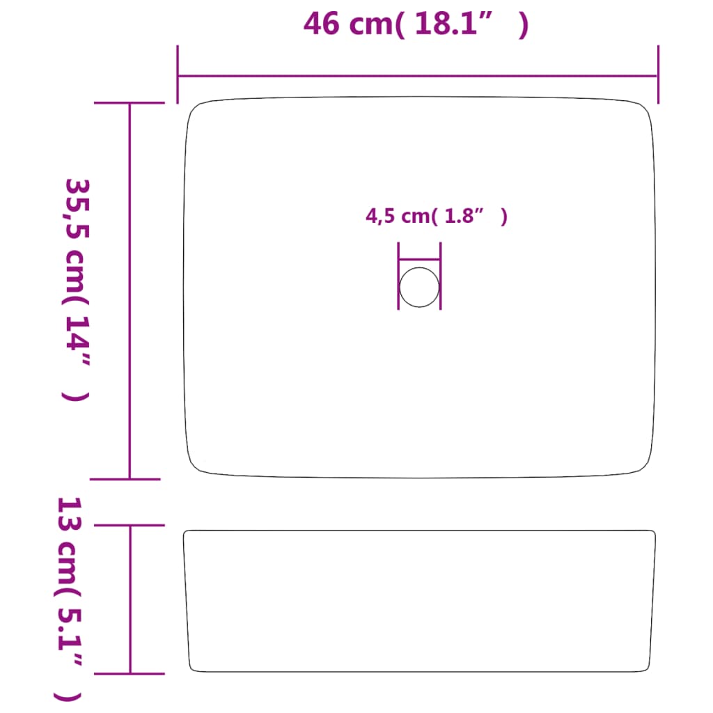 Countertop Basin Multicolour Rectangular 46x35.5x13 cm Ceramic