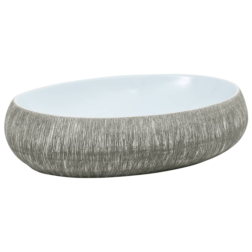 Countertop Basin Grey and Blue Oval 59x40x15 cm Ceramic