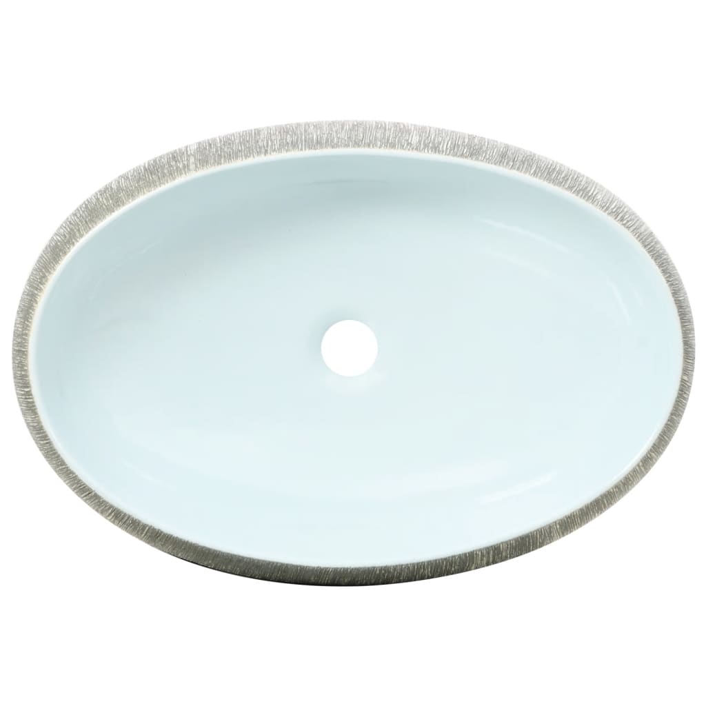 Countertop Basin Grey and Blue Oval 59x40x15 cm Ceramic