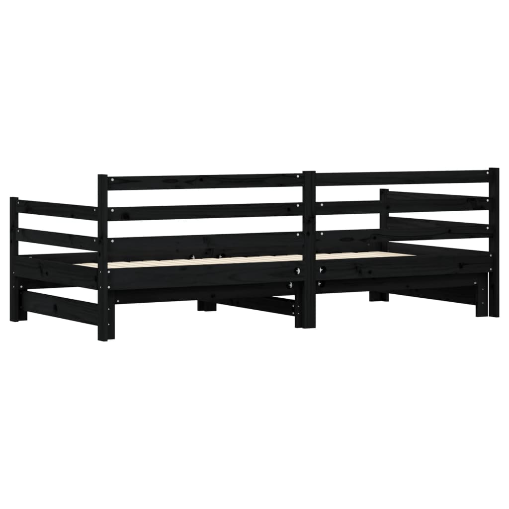 Daybed with Trundle without Mattress Black 80x200 cm Solid Wood