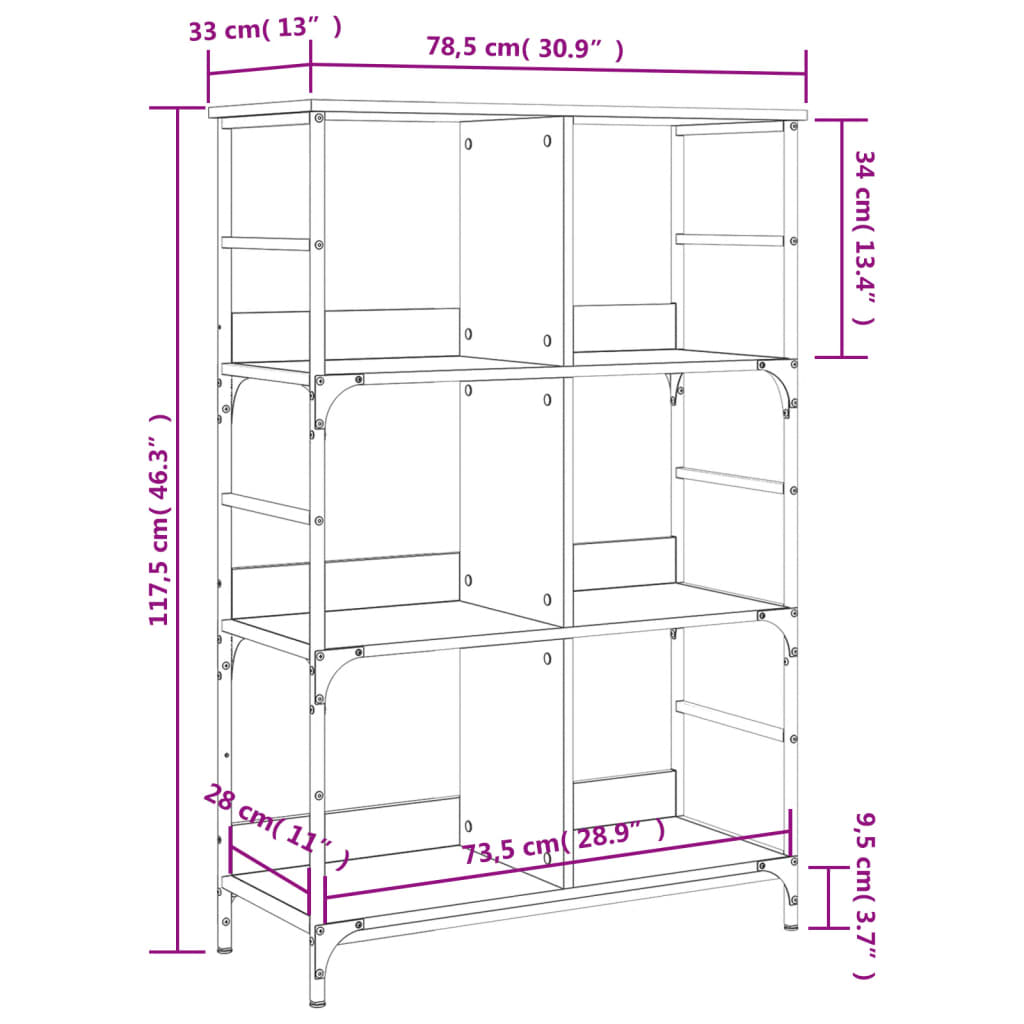 Bookshelf Smoked Oak 78.5x33x117.5 cm Engineered Wood