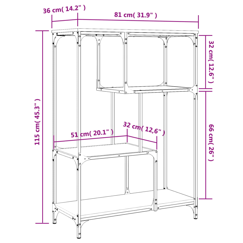 Bookshelf Brown Oak 81x36x115 cm Engineered Wood and Steel