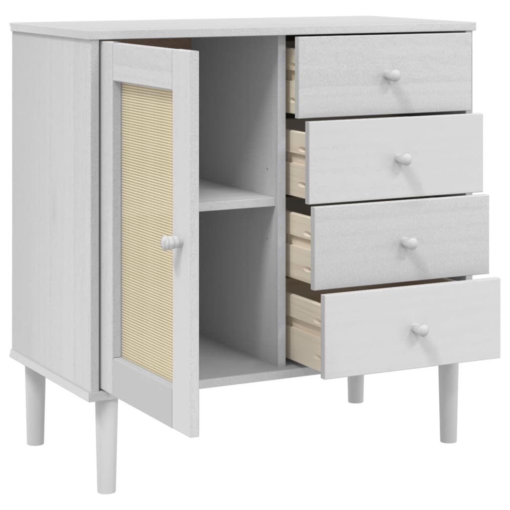 Sideboard SENJA Rattan Look White 80x40x80 cm Solid Wood Pine