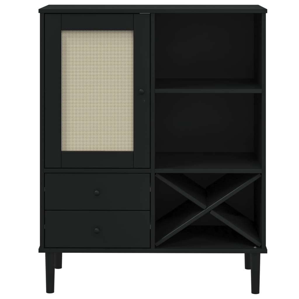 Highboard SENJA Rattan Look Black 90x40x112cm Solid Wood Pine
