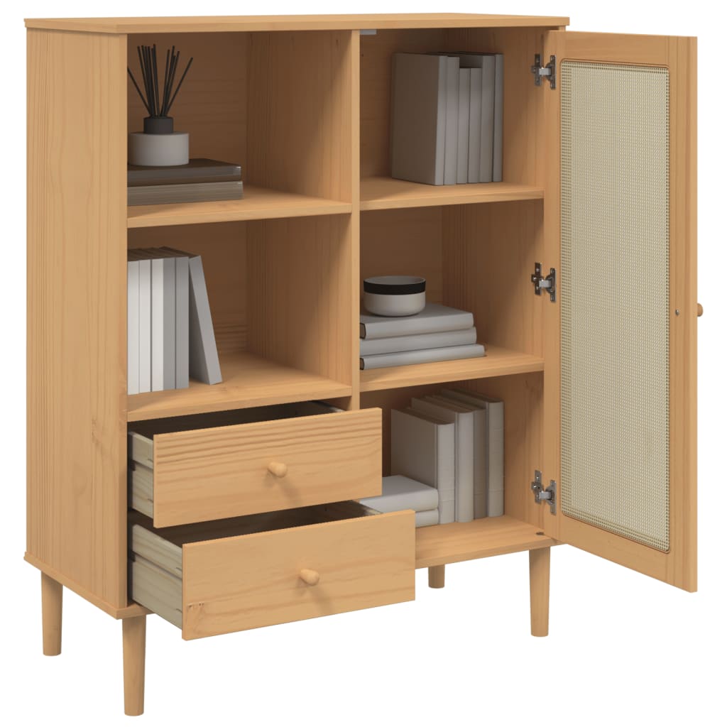 Highboard SENJA Rattan Look Brown 90x40x112 cm Solid Wood Pine