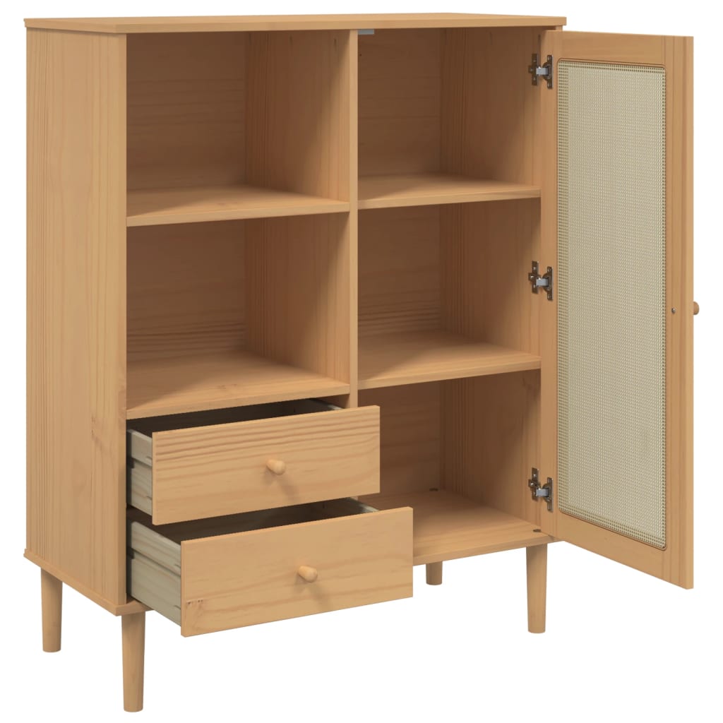 Highboard SENJA Rattan Look Brown 90x40x112 cm Solid Wood Pine