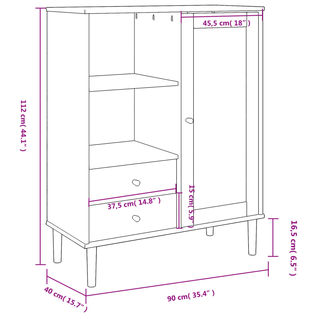Highboard SENJA Rattan Look Brown 90x40x112 cm Solid Wood Pine