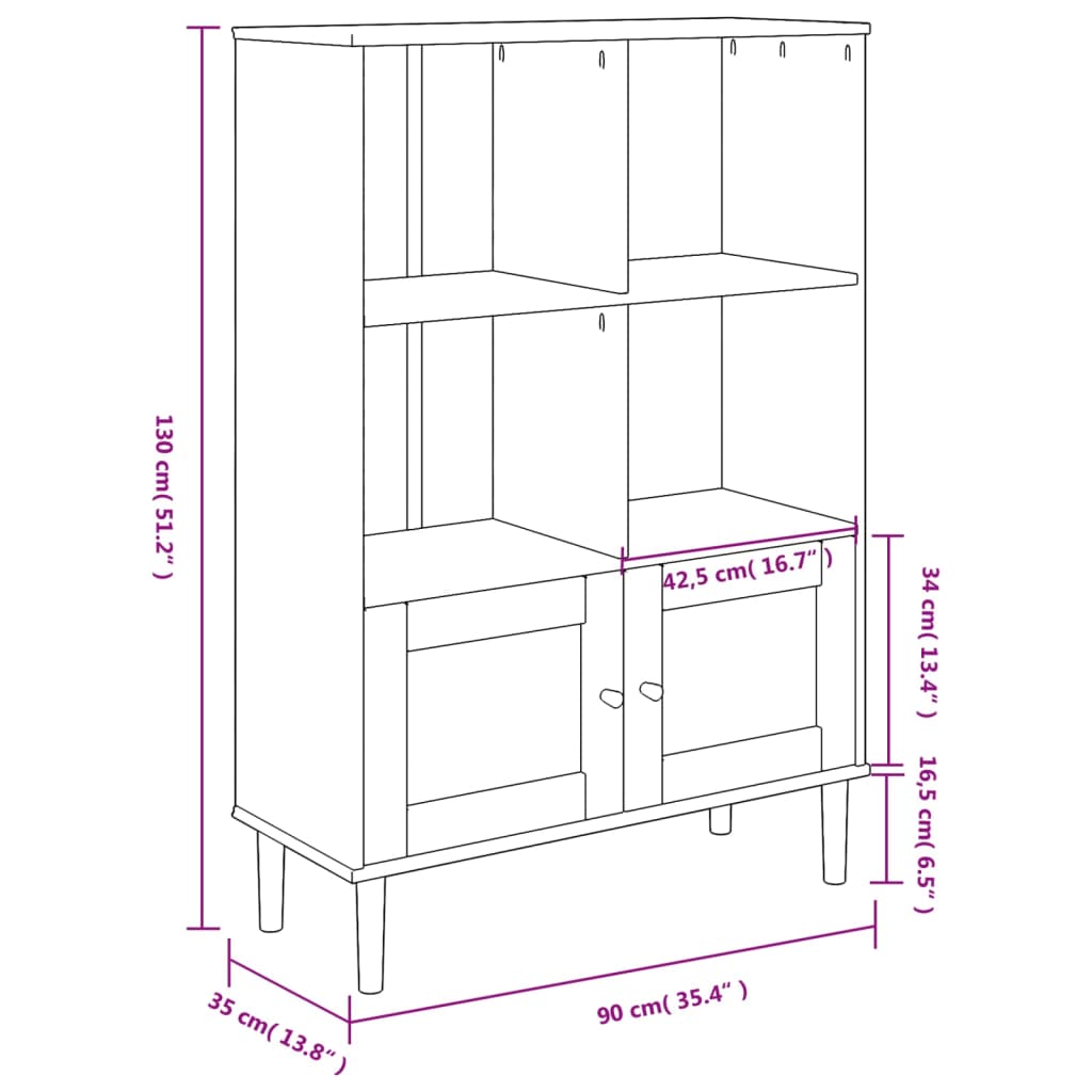 Bookcase SENJA Rattan Look Brown 90x35x130 cm Solid Wood Pine